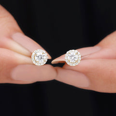 0.64 CTW Lab Grown Diamond Halo Stud Earrings (4mm, Screw Back)