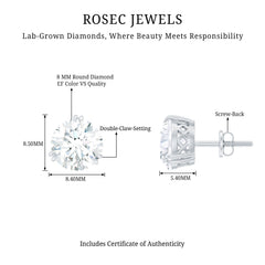Certified 8mm Round Diamond Studs with Screw Back