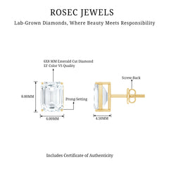 Emerald Cut Lab Created Diamond Stud Earrings