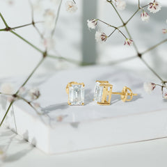 Emerald Cut Lab Created Diamond Stud Earrings