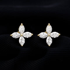 Certified Lab Grown Diamond Flower Earrings With Screw Back