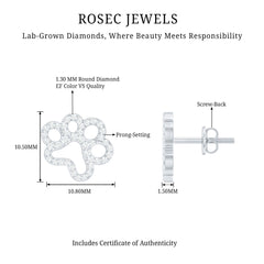 Lab Grown Diamond Paw Print Earrings For Women