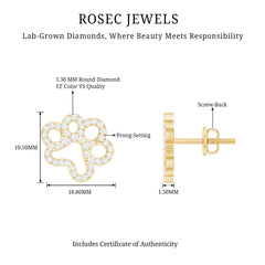 Lab Grown Diamond Paw Print Earrings For Women