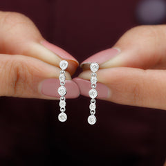 Round Cut Diamond Chain Dangle Earrings For Women