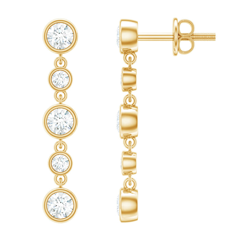 Round Cut Diamond Chain Dangle Earrings For Women