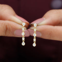 Round Cut Diamond Chain Dangle Earrings For Women