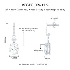 Oval Cut Lab Grown Diamond Dangling Earrings For Bride
