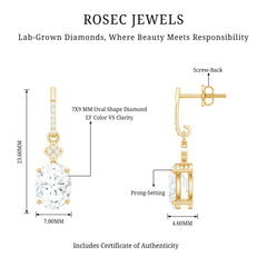 Oval Cut Lab Grown Diamond Dangling Earrings For Bride