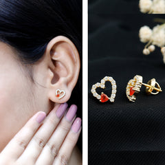 Certified Fire Opal and Diamond Heart Stud Earrings in Silver