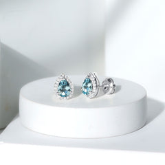Real 0.89 Carat Aquamarine and Diamond Stud Earrings in Silver