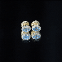 Natural Swiss Blue Topaz Stud Earrings with Diamond Halo