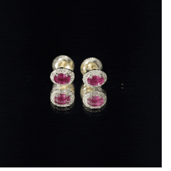 Genuine Ruby Stud Earrings with Lab Diamond Halo