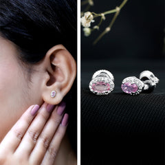 Natural Pink Sapphire Stud Earrings With Diamonds
