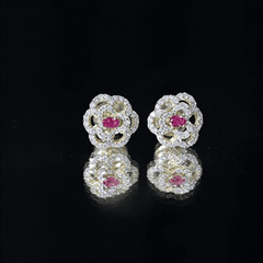 Certified Lab Grown Ruby Flower Stud Earrings with Diamond