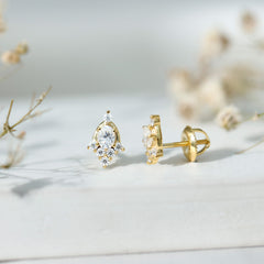 Certified Moissanite Stud Earrings in Yellow Gold Plated Silver