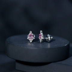 Sterling Silver Natural Pink Sapphire and Diamond Stud Earrings for Women