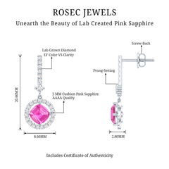 Lab Grown Pink Sapphire and Diamond Bridal Earrings in Silver