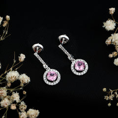 Lab Grown Pink Sapphire and Diamond Bridal Earrings in Silver