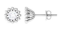 Natural Diamond Solitaire Stud Earrings with Beaded Detailing