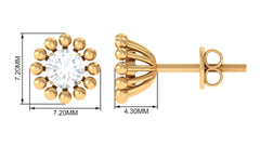 Natural Diamond Solitaire Stud Earrings with Beaded Detailing