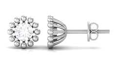 Natural Diamond Solitaire Stud Earrings with Beaded Detailing