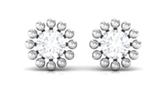 Natural Diamond Solitaire Stud Earrings with Beaded Detailing
