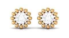 Natural Diamond Solitaire Stud Earrings with Beaded Detailing