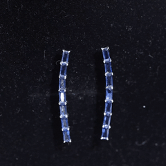 Baguette Cut Lab Grown Blue Sapphire Climber Earrings