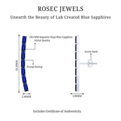 Baguette Cut Lab Grown Blue Sapphire Climber Earrings