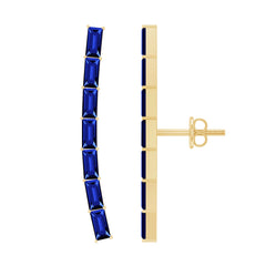 Baguette Cut Lab Grown Blue Sapphire Climber Earrings