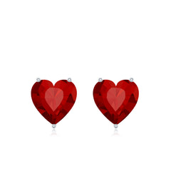 Silver Lab Grown Ruby Heart Stud Earrings with Screw Back