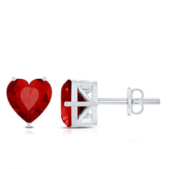 Silver Lab Grown Ruby Heart Stud Earrings with Screw Back