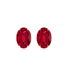 3 CT Oval Lab-Created Ruby Bridal Stud Earrings with Diamond