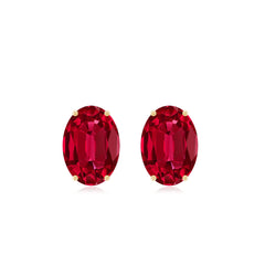3 CT Oval Lab-Created Ruby Bridal Stud Earrings with Diamond