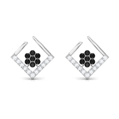 Contemporary Lab Created Black Diamond Floral Stud Earrings