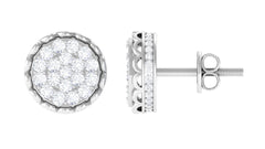 Natural Diamond Cluster Stud Earrings with Screw Back