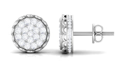 Natural Diamond Cluster Stud Earrings with Screw Back
