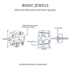 2.5 Carat Round Moissanite Studs in Claw Setting