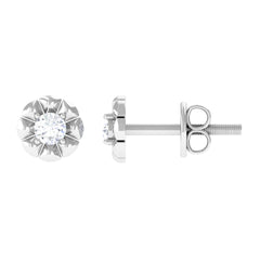 Round Diamond Floral Stud Earrings in Prong Setting