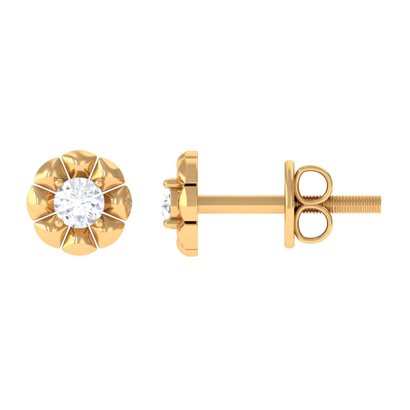 Round Diamond Floral Stud Earrings in Prong Setting