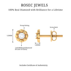 Round Diamond Floral Stud Earrings in Prong Setting