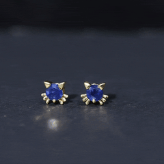 Natural 0.8 Carat Blue Sapphire Cat Stud Earrings for Women