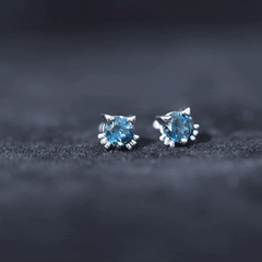 1 CT Round Shape London Blue Topaz Cat Stud Earrings