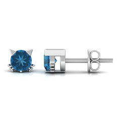 1 CT Round Shape London Blue Topaz Cat Stud Earrings