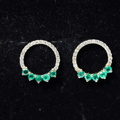 Open Circle Stud Earrings with Emerald and Diamond