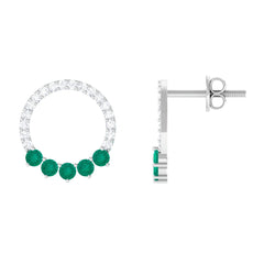 Open Circle Stud Earrings with Emerald and Diamond