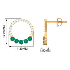 Open Circle Stud Earrings with Emerald and Diamond