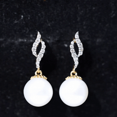 8MM Freshwater Pearl Drop Earrings with Diamond Accents