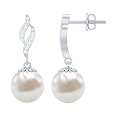 8MM Freshwater Pearl Drop Earrings with Diamond Accents