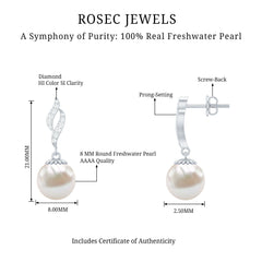 8MM Freshwater Pearl Drop Earrings with Diamond Accents